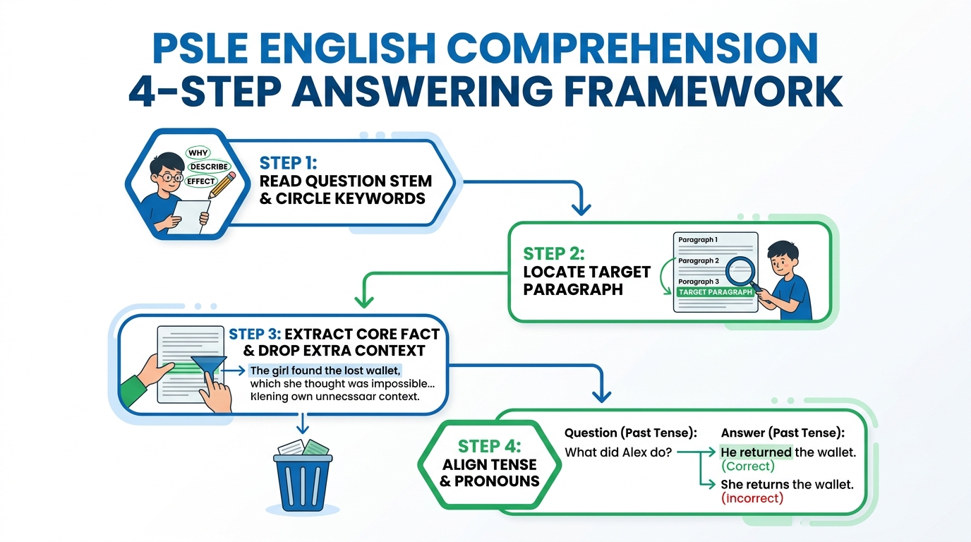 PSLE English Comprehension 4-Step Answering Framework Diagram